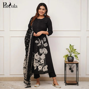 Beautiful Cotton Straight Kurta Suit With Pant & Printed dupatta